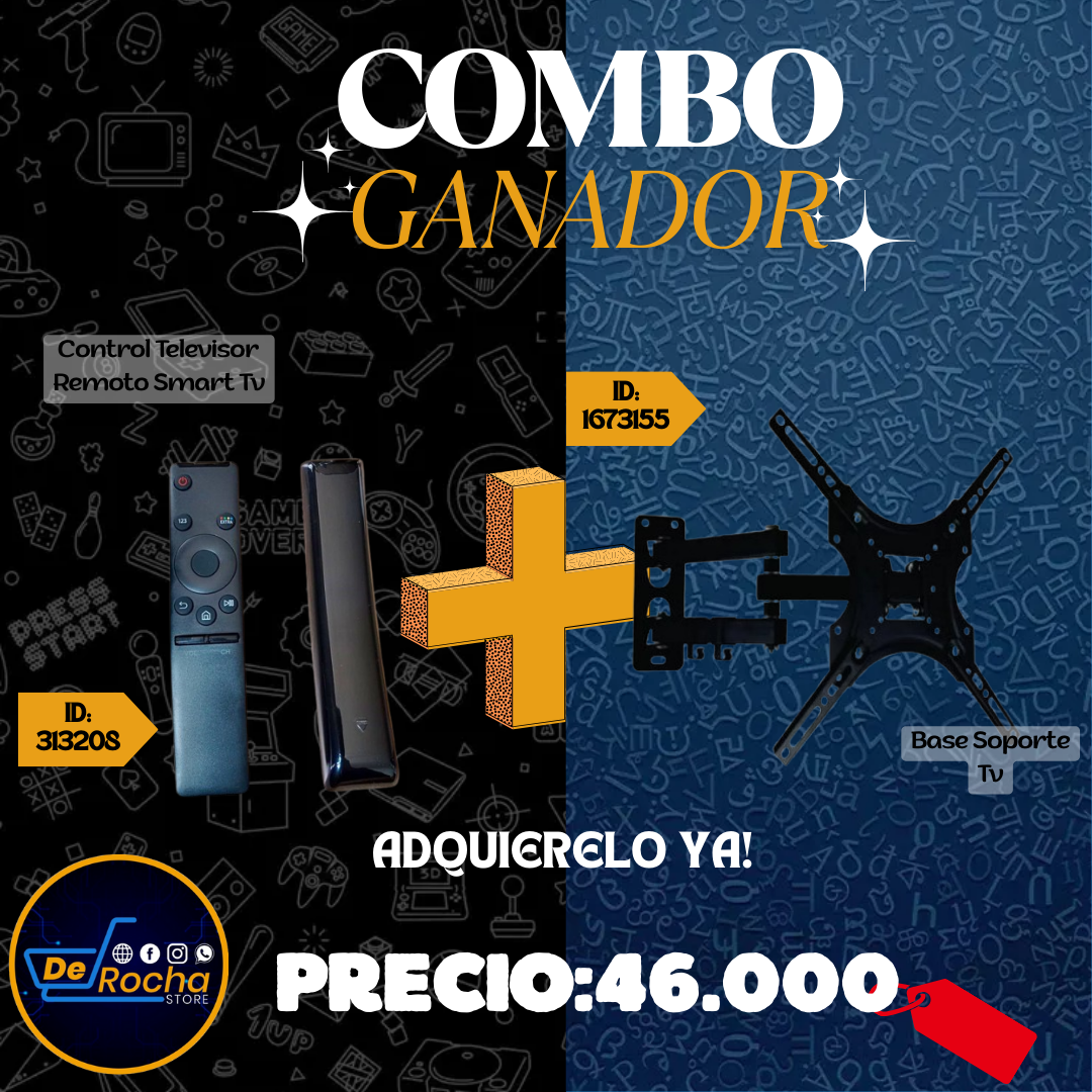 combo control smart tv+base soporte tv